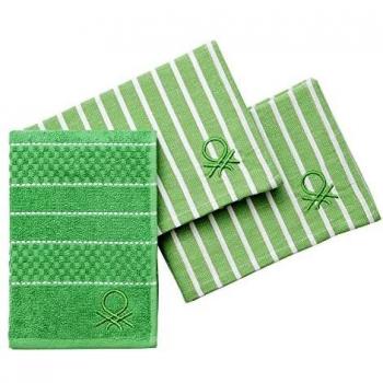 Set de 3 serviettes et torchons en éponge verte
