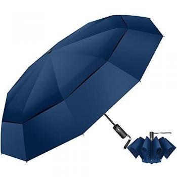 AeroCover 10‑Rib Ergonomic Travel Umbrella (Blue)