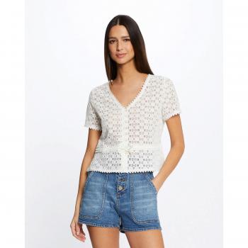 Vêtement Femme Morgan T-shirt Manche Courte Dentelle Ivoire M