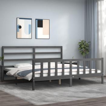 Cama de madera maciza con cabecero gris 180x200 cm