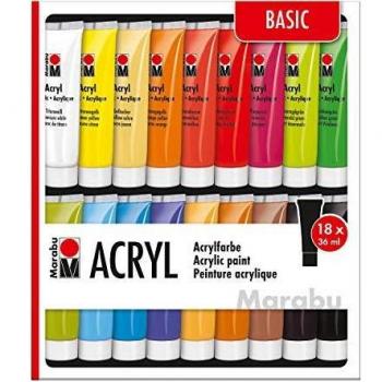 Marabu Acrylfarbe Set, 18 x 36 ml