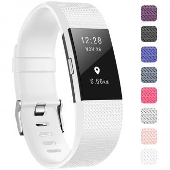 Fundro Fitbit Charge 2 Strap Band, Silicone Adjustable Straps Wristbands Replacement Accessory for Fitbit Charge 2 Fitness Tracker (White, Small 5.7-7.8)