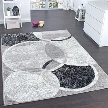 Designer Teppich Wohnzimmer Teppich Kreis Muster in Grau Creme, 240x340 cm