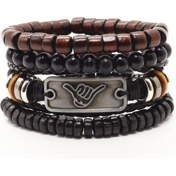 Bracelet « Sérénité Rythmique » – Cuir, Bois et Croissant Lion