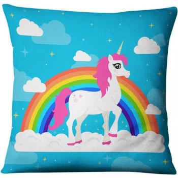 Funda de Cojín 45x45 cm Unicornio Azul para Decoración de Cumpleaños
