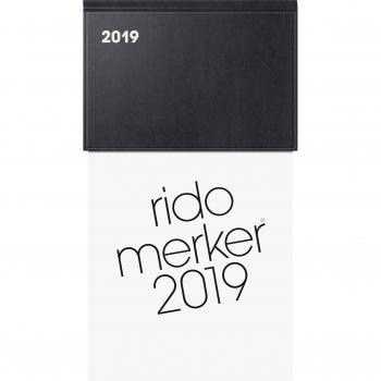 Rido/idé 703501390 Tischkalender Merker, 1 Seite = 1 Tag, 108 x 201 mm, Kunststoff-Einband, Kalendarium 2019, schwarz