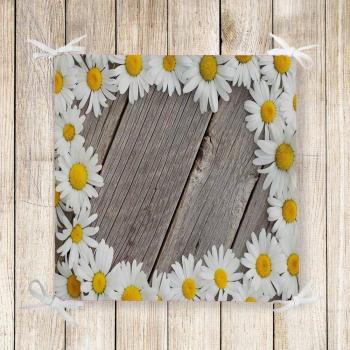 Cojín de Espuma con Memoria para Silla, Diseño Cuadrado en Gris Madera y Margaritas Amarillas