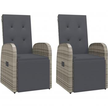Poltrone Reclinabili da Esterno con Cuscini 2 pz Grigie
