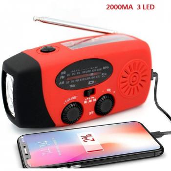Solar Powered Handheld Radio with Crank, AM/FM/NOAA Weather, LED Flashlight, and Power Bank