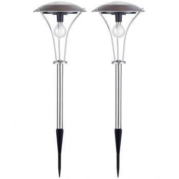 Shinar 2er Set Edelstahl Solarlampen mit 60 Lumen E14 Vintage LED für Außenbereich