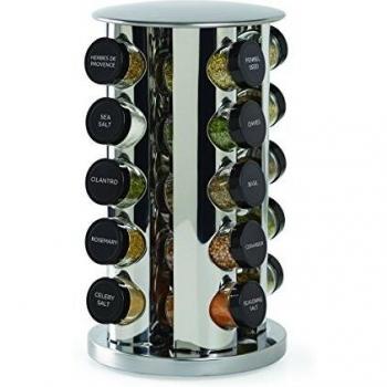 Kamenstein 20-Jar Countertop Spice Rack Organizer with Free Spice Refills, Stainless Steel Silver