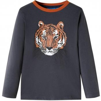 Camiseta Infantil Estampada de Tigre en Color Gris Antracita