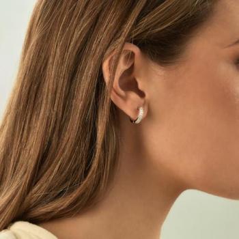 Pendientes de aro Earcandy Dena en plata con circonitas blancas
