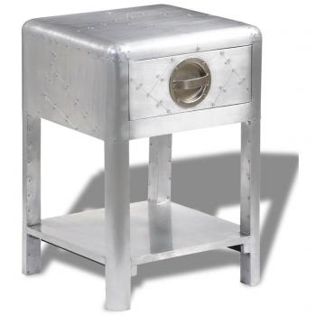 Vintage Aviator Aluminum End Table with 1 Drawer