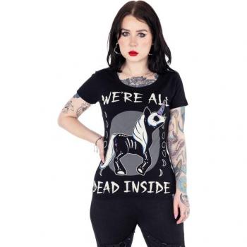 Cupcake Cult : T‑Shirt « Licorne & Dead Inside » – Noir, Femmes, S‑XXL