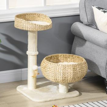 PawHut Cat Tree, Kitty Tower with Two Cattail Beds