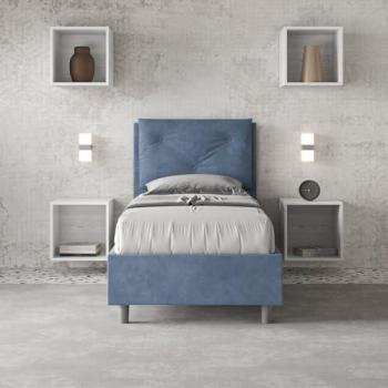 Letto Singolo Imbottito in Microfibra Blu Appia con Rete 80x200