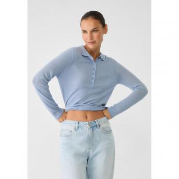 Stradivarius Himmelblauer Polo-Pullover mit Zopfdesign L