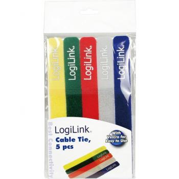 LogiLink Klett-Kabelbinder, 180 x 20 mm, farbig sortiert, 5 Stück