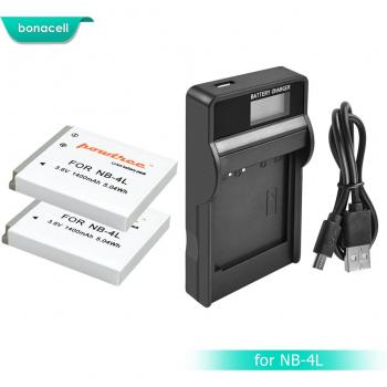 Cargador y batería NB-4L 1400mAh para cámaras Canon IXUS 30 40 50 55 60 65 80 100 PowerShot SD1000 1100 L10