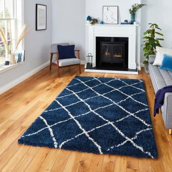 Naval and Cream Scandi Berber Carpet 200x290