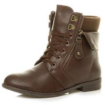 Military Zip Cuff Low‑Heel Boot – Brown Gold Finish