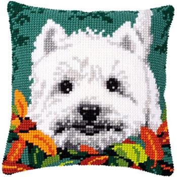 PN‑0170288 Vervaco Kreuzstichkissen „Westie zwischen Blättern“