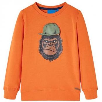 Sudadera Infantil Naranja Oscuro con Estampado de Gorila, Ropa de Manga Larga, Cuello Redondo, Talla 104