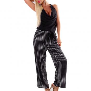 J. Stars Marlene Business-Neckholder‑Jumpsuit, wasserfallige Streifen, S/M