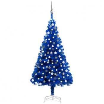 Belyst blå julgran i plast, 120 cm