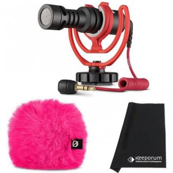 RØDE Mikrofon Videomicro mit pinkem Windschutz und Tuch