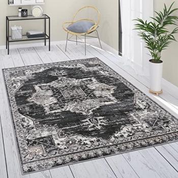 Tappeto Moderno Mandala Geometrico Nero Grigio 60x100 cm