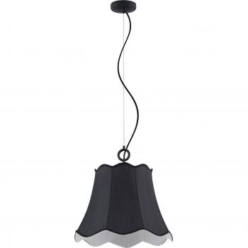 Binta One-Bulb Hanging Lamp, Black, Dimmable, Vintage Antique Style, Silver, Textile