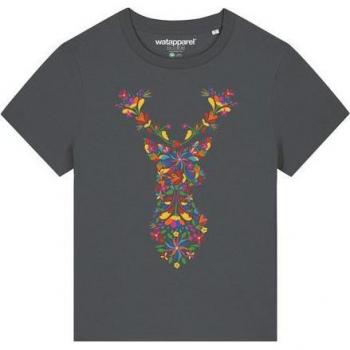 Watapparel Frauen T-Shirt mit Blumen und Reh