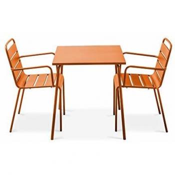 Composizione tavolo e sedie da patio quadrato, acciaio arancione – Oviala