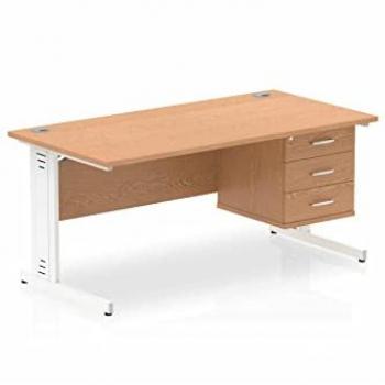 Impulse Bench 1600 X 800mm Straight Office Desk Oak Top White Cable Managed Leg