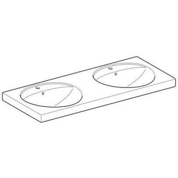 Geberit Doppelwaschtisch PRECIOSA 1300 x 550 mm, mit Hahnloch, mit Überlauf weiß