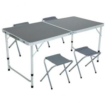 Kit Camping Agis Gris: Mesa de 120x60x70 cm + 4 Sillas Plegables