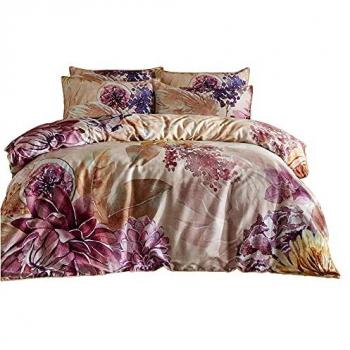 Paoletti 200 Thread Count Saffa Luxury Floral Duvet Cover Set in Multicolour Cotton for Super King Size