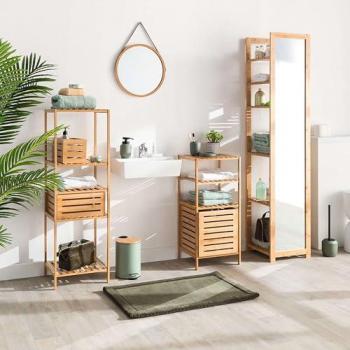 Conjunto de Muebles Auxiliares para Baño con Estanterías y Espejo