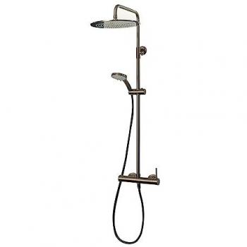 Columna Ducha Mezcladora Theo Dark 300 mm, Rociador Extraplano, Flexo PVC Cromo Negro Cepillado