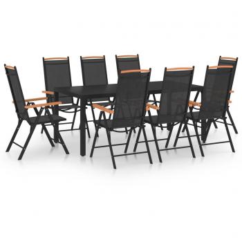 Juego de comedor de jardín de aluminio negro con capacidad para 9 personas