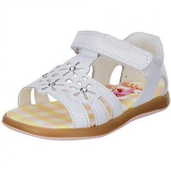 Sandalia de Piel para Bebé Niña Pablosky 028800 Olimpo Blanco con Cierre Adherente y Diseño Floral