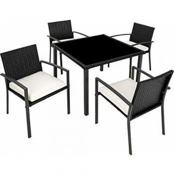 TecTake 800662 Mobilier de Jardin 4 Chaises 1 Table en Résine Tressée