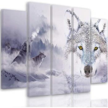 Feeby Loup solitaire en neige – format 100 x 70 cm, version violet