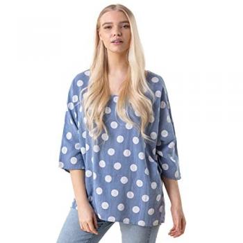 Roman Women's Denim Spot Print 3/4 Sleeve Top