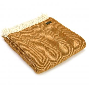 Herringbone Mustard Yellow Pure New Wool Blanket