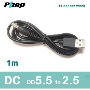 USB 5.5 cm Cable avec prise Jack 5 V CC, 2,5 × 1 mm, longueur 2 m – chargeur universel MP3/MP4, lampe de table & tablette