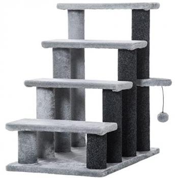 Escalera para Gatos con Rascador PawHut 4 Escalones 60x40x64 cm Gris