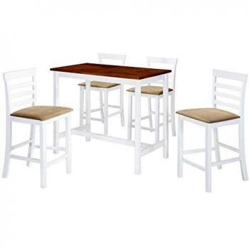 5-Piece Bar Table and Stool Set in Walnut and Ivory